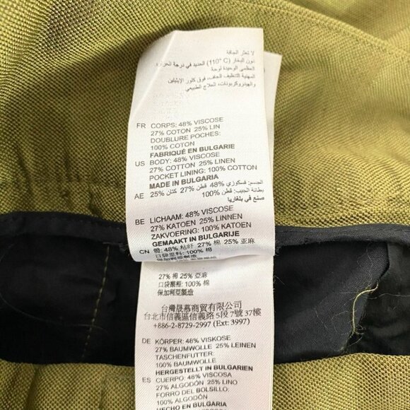 SANDRO OLIVE GREEN LINEN BLEND HIGH RISE STRAIGHT LEG PLEATED TROUSER - 0 - Picture 9 of 9